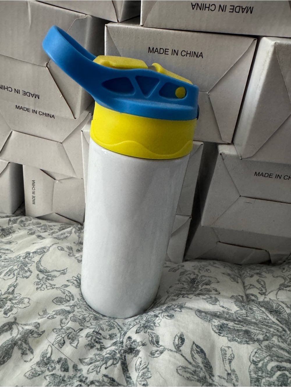 Sublimation tumbler-Blue and Yellow Kids Water Bottle 12oz